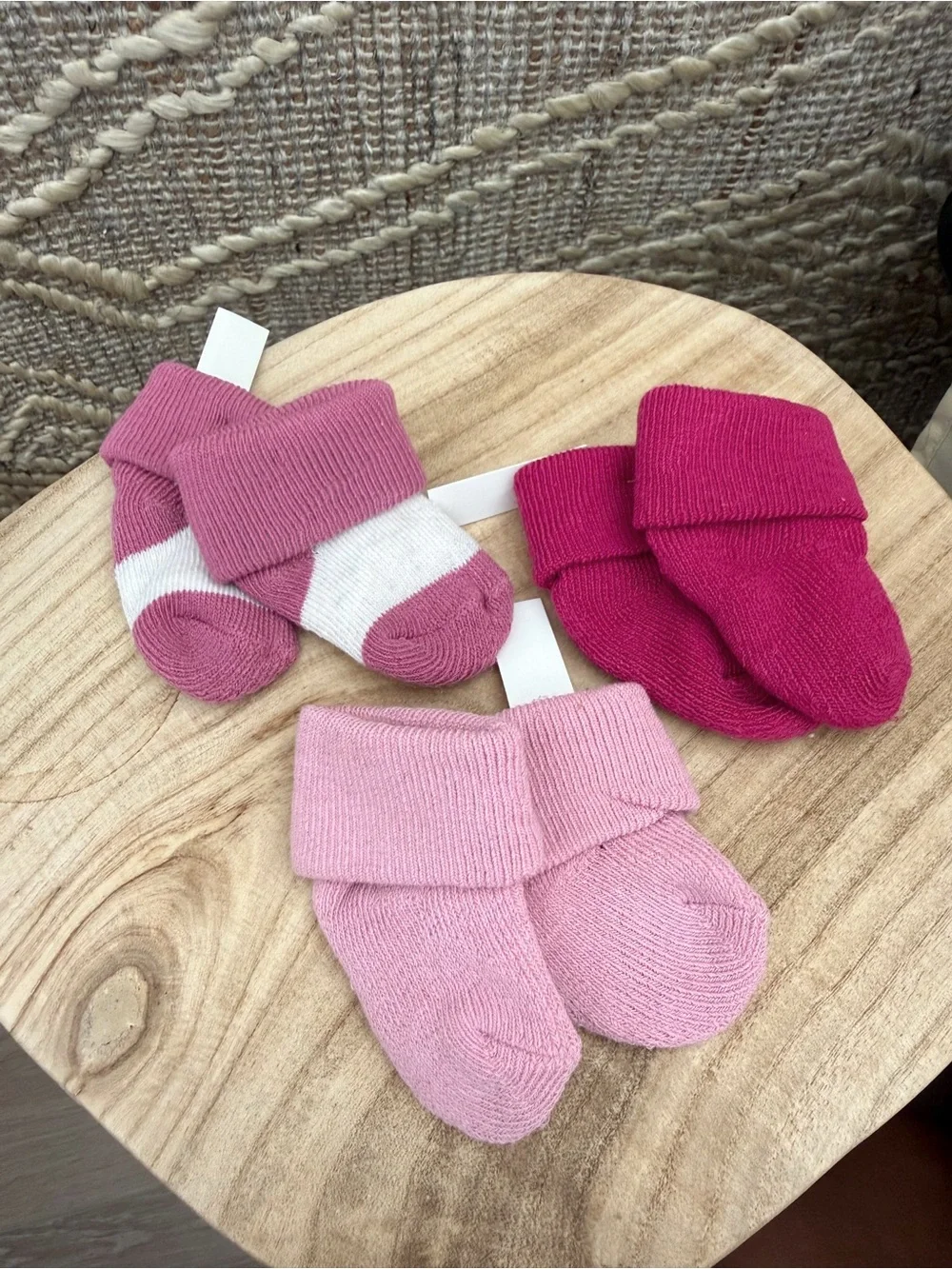 Baby Pink & Fuchsia Knit Bootie Socks - 3 Pack